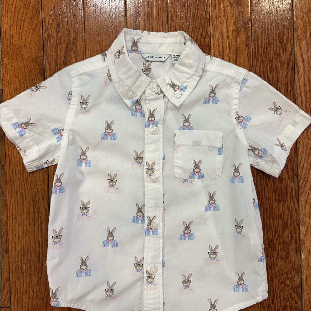 Janie and Jack White Shirt with Bunny Print